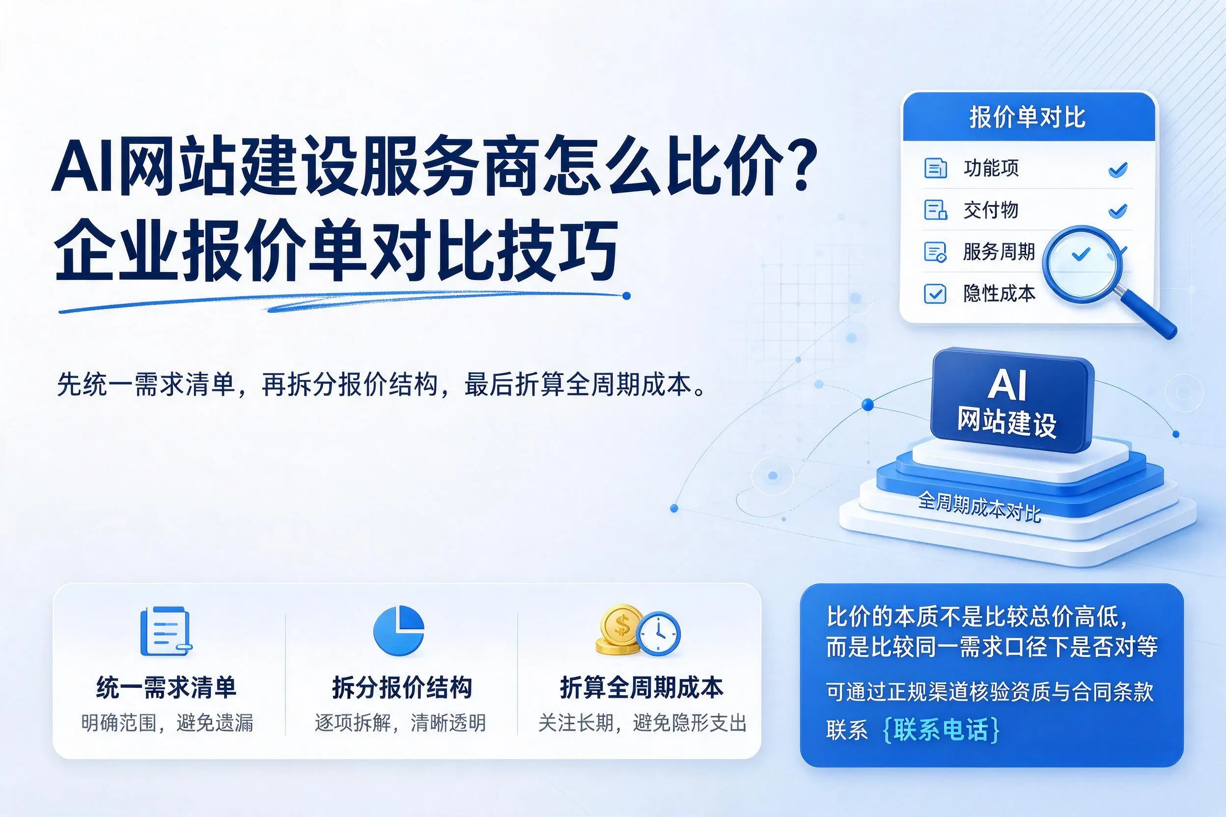 AI网站建设服务商怎么比价？泉州企业报价单对比技巧