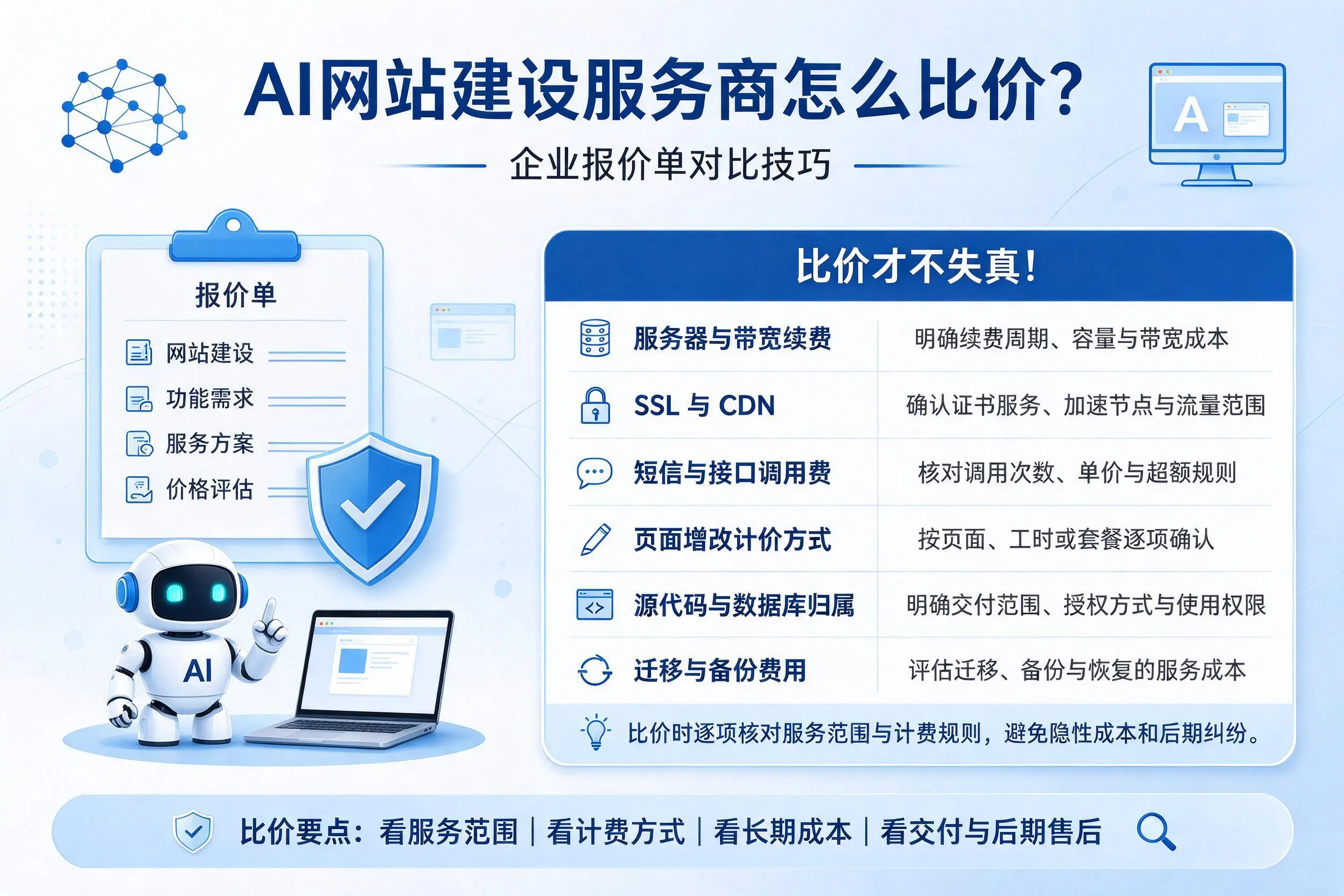 AI网站建设服务商怎么比价？泉州企业报价单对比技巧