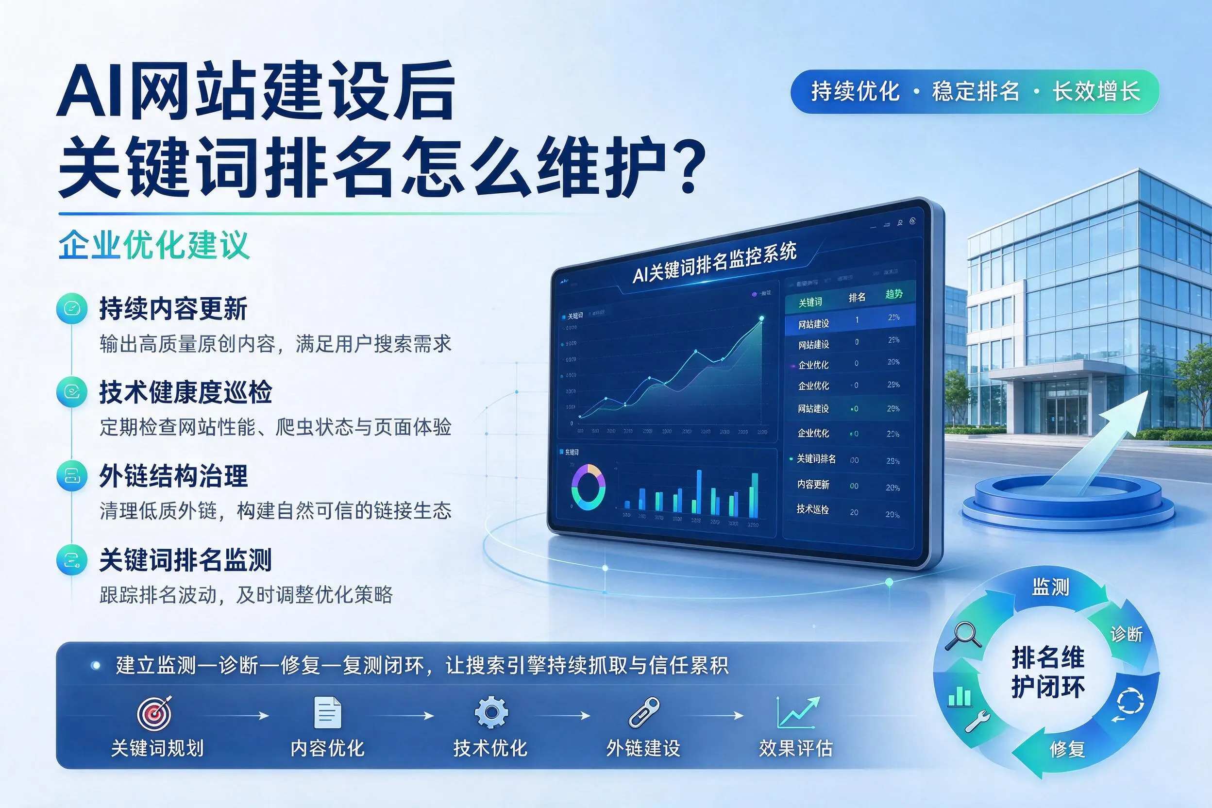 AI网站建设后关键词排名怎么维护？泉州企业优化建议