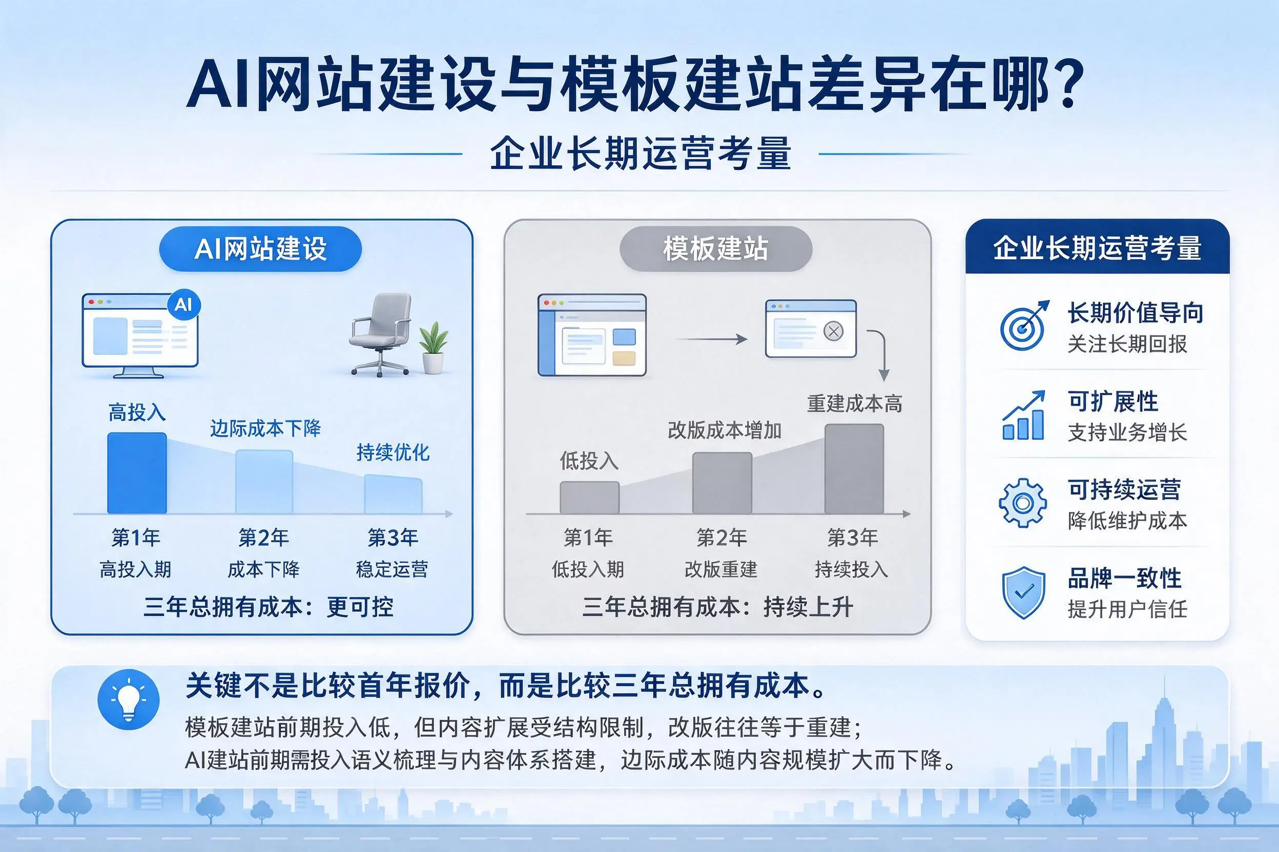 AI网站建设与模板建站差异在哪？泉州企业长期运营考量