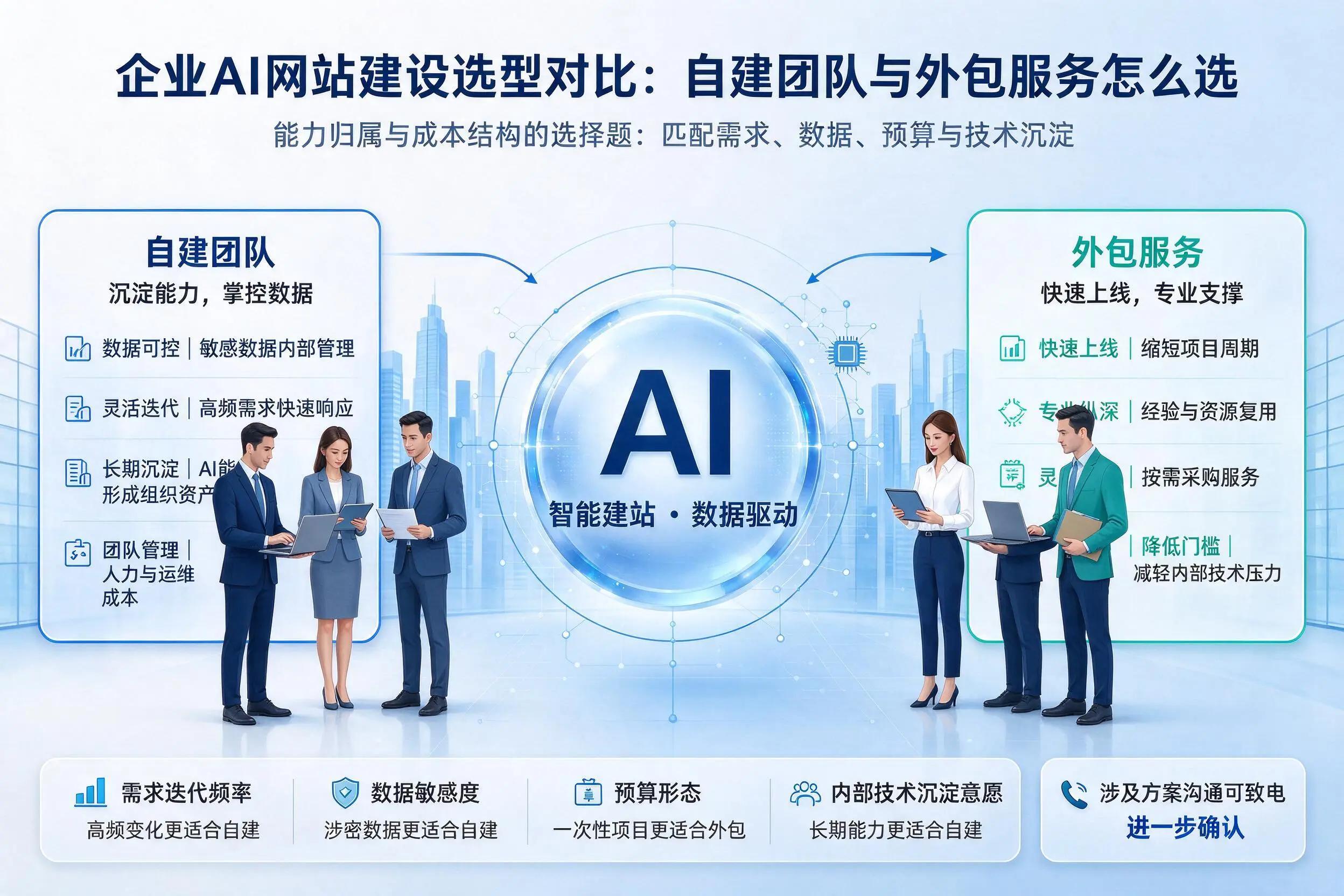 泉州企业AI网站建设选型对比：自建团队与外包服务怎么选